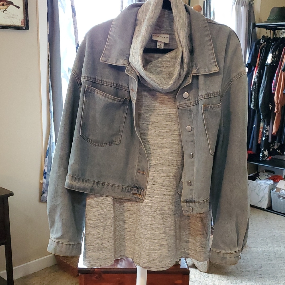 Ava & Viv  Gray Cowl Neck Heathet Gray 1X